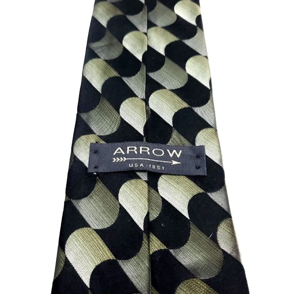 Arrow Silk Tie Black Green Woven‎ Geometric Abstract